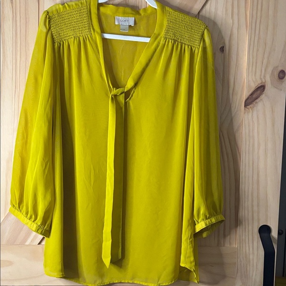 EUC LOFT Women's Bright Yellow Blouse with Tie-Front - Picture 1 of 5